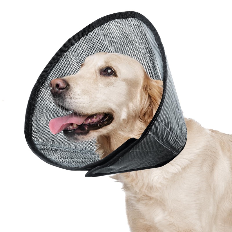 TDTOK Dog Cone Collar for Large Medium Small Dogs After Surgery, Soft Adjustable Summer Breathable Dog Cone Alternative Elizabethan Collar Gray S