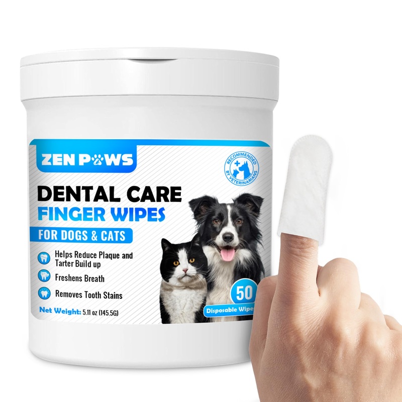 Teeth and Gum Cleaning Wipes for Dogs & Cats – Reduces Plaque, Tarter Buildup & Freshens Breath No-Rinse Disposable Dog Finger Toothbrush Pet Wipes, 50 pcs