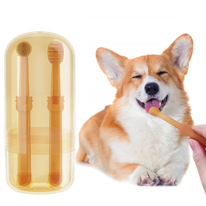 Toothbrush for DogsNo Damage to Gums Soft Silicone Cat Toothbrush 2PCS (Tongue Brush + Toothbrush Set) Puppy Toothbrush Cleans Teeth Stains Easily – for Small, Medium and Large Pets