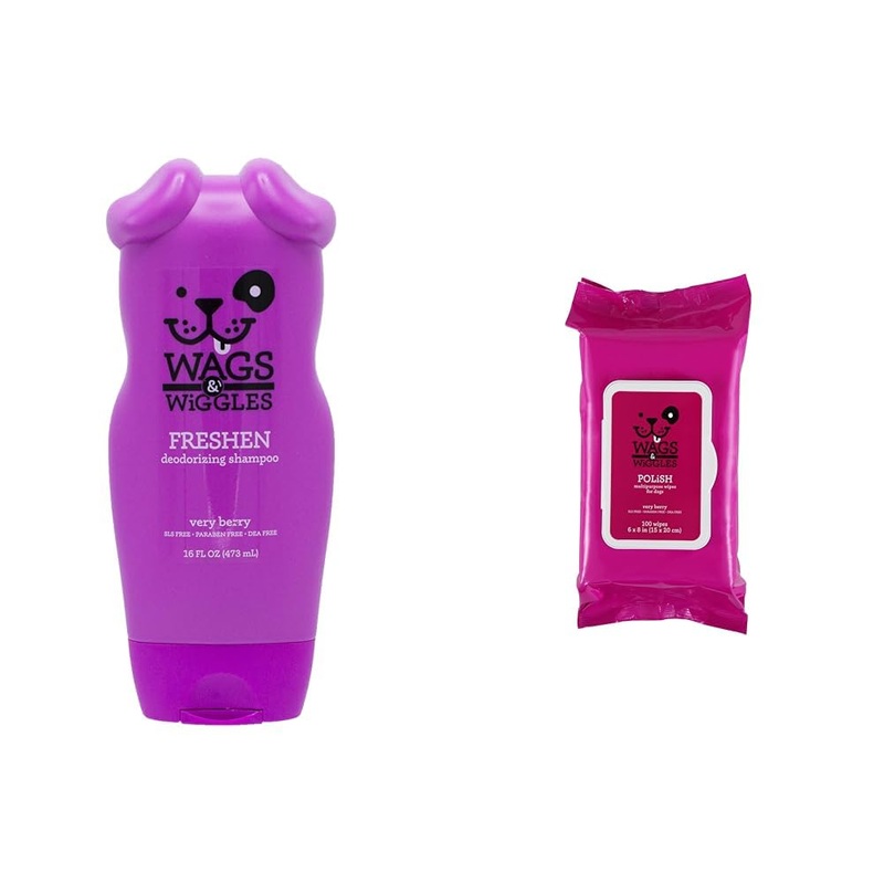 Wags & Wiggles Fresh & Clean Bundle in Very Berry Scent: Freshen Deodorizing Dog Shampoo, 16 Oz and Polish Multipurpose Wipes, 100 Count – Odor Control & Coat Conditioning Without a Bath