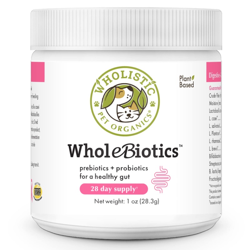 Wholistic Pet Organics WholeBiotics Supplement: Organic Dog Probiotic Powder – Cat Probiotic with Digestive Enzymes – Dog Probiotics for Diarrhea, Gas, Constipation, Upset Stomach, Allergies – 1 Oz