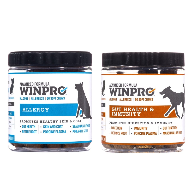 WINPRO All-Natural Allergy Relief and Gut Health Bundle, 120 Chews, Plasma Powered Grain Free Soft Chews Providing Relief from Itchy, Irritated Skin, Digestive Health and Immunity Allergy- Gut Bundle