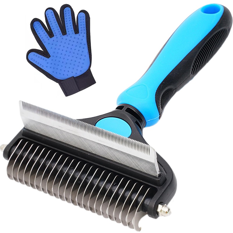 2-in-1 Dog Brush for Shedding & Deshedding  Flea Comb & Undercoat Rake Grooming Tool for Long & Short Haired Dogs  Includes Pet Grooming Glove for Shedding and Flea Removal