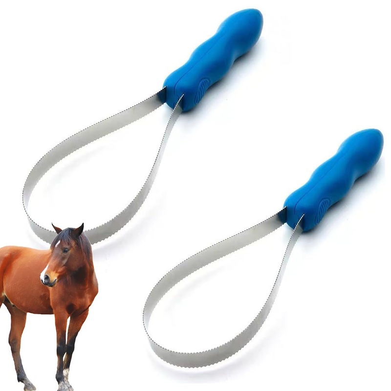 2 Pack Dual-Sided Shedding Blade Scraper with Stainless Steel Blade De-Shedding Tool Soft Touch Grip – for All Dog and Horses Coat Types Blue