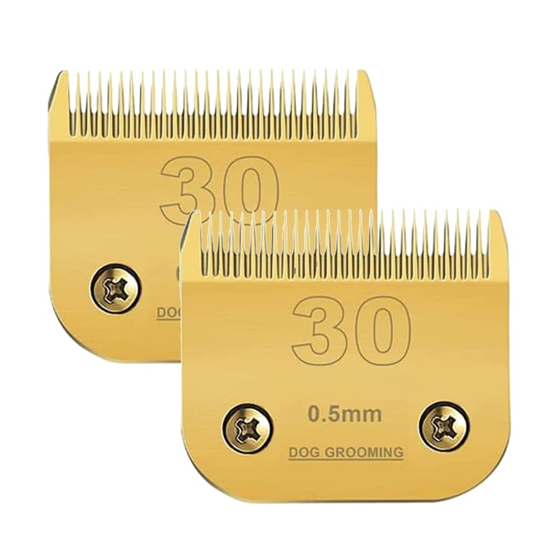 2 Packs #30 Clipper Blade Dog Grooming Compatible with Andis Clippers Detachable Ceramic Sharp Also Compatible with Wahl/Oster Dog Clippers1/50 0.5mm Cut Length (Gold)