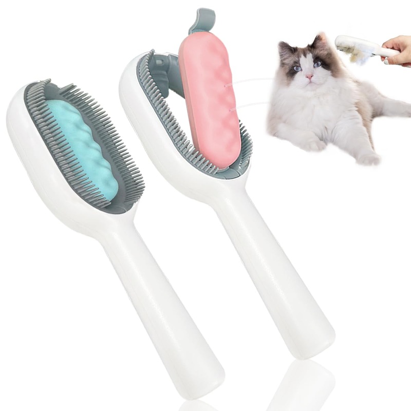 2 Pcs Cat Brushes for Indoor Cats,Massage Cleaning Hair Removal 3 In 1 Self Cleaning Cat Brush,The Cat Grooming Brush That Can Be Used Repeatedly with Water,Pet Hair Cleaner Brush for Cats