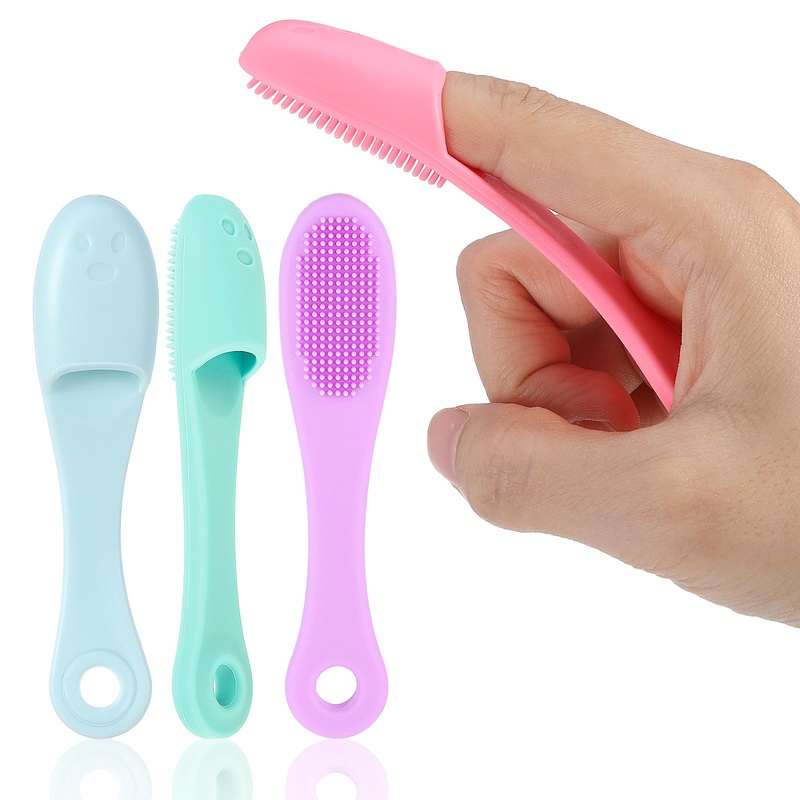 4 Pack Dog Finger Toothbrush, Dog Toothbrush Kit Surround Bristles for Easy Teeth Cleaning, Food Grade Silicone Dog Finger Toothbrush Fits Most Fingers, Toothbrush for Dogs & Cats Dental Care Pink,purple,blue,green