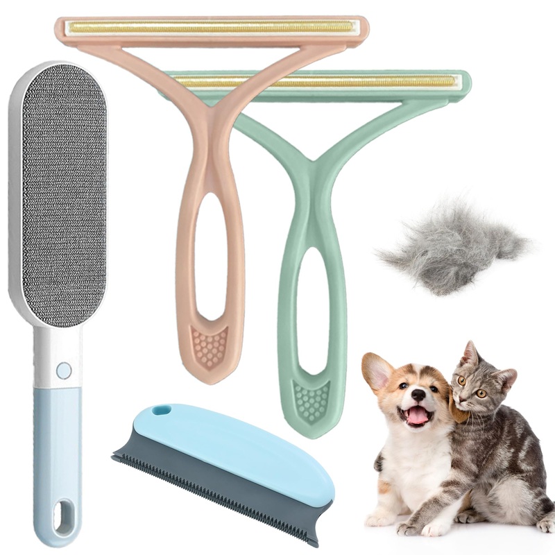 4 Pcs Pet Hair Remover for Couch, Dog and Cat 4-in-1 Hair Remover for Couch, Pet Hair Removal Tool, Portable Carpet Scraper and Brush for Carpet, Furniture, Blanket, Clothes, Bedding, Car Mat Pink;blue;green