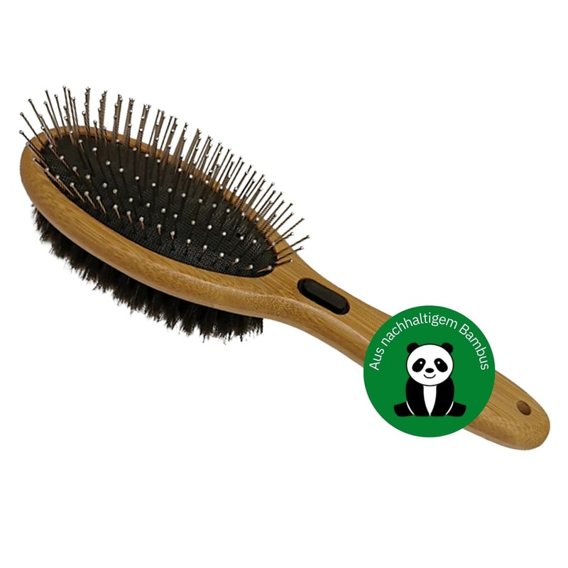 Alcott Bamboo Groom Oval Brush for Pets Combo Brush with Bristles & Stainless Steel Pins – Small/Medium
