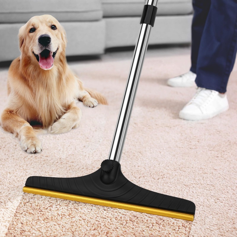 B-Land Carpet Rake for Pet Hair Removal, Reusable Pet Hair Removal Tool Cat Dog Hair Remover with 60 Long Adjustable Handle, Carpet Brush Carpet Scraper Pet Hair Remover Broom Black