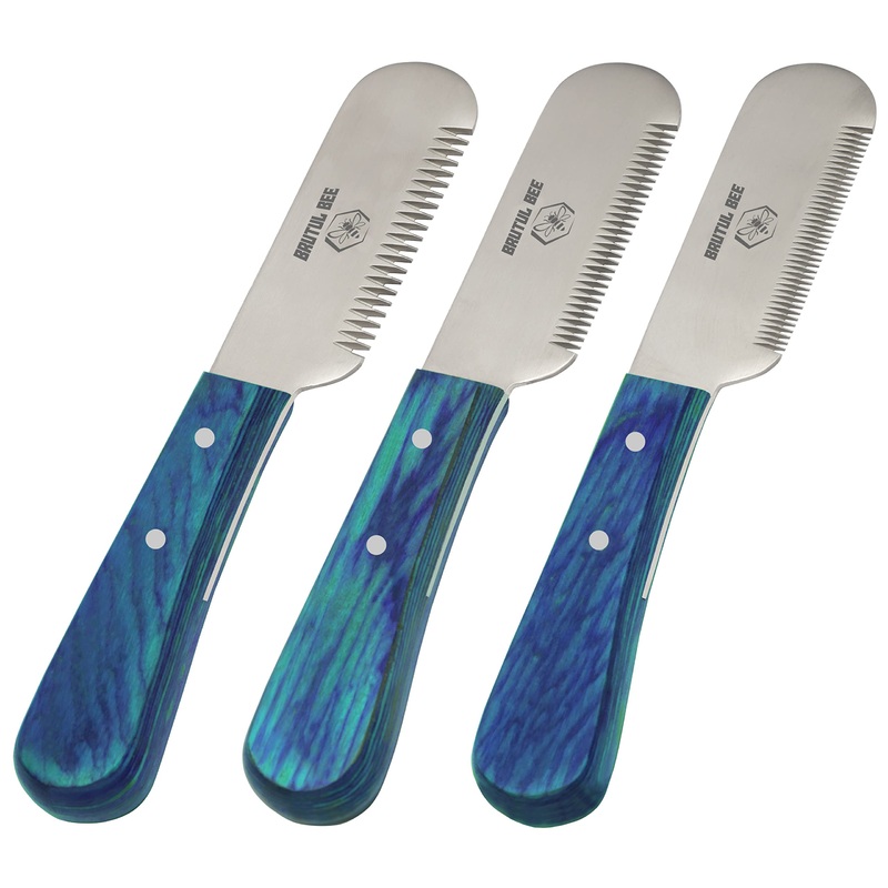 Bee Grooming Coat Trimmer and Stripper Tool Set of 3 – Stainless Steel Blade Non-Slip Wooden Handle Tools for Dog Grooming (BLUE) BLUE