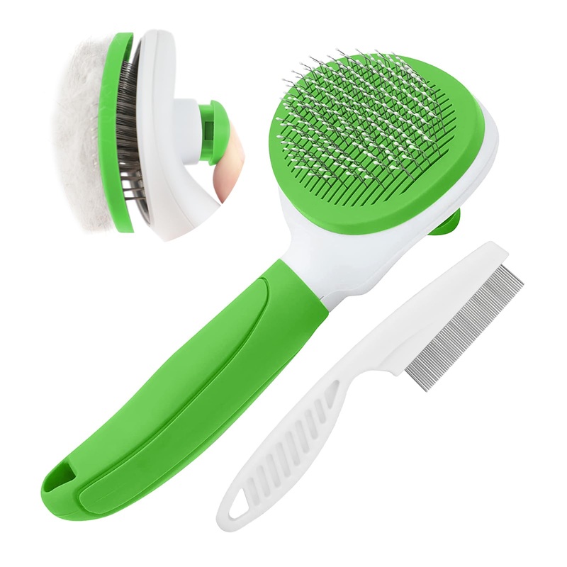 Cat Brush for Shedding and Grooming, Pet Self Cleaning Slicker Brush with Cat Hair Comb(Green)