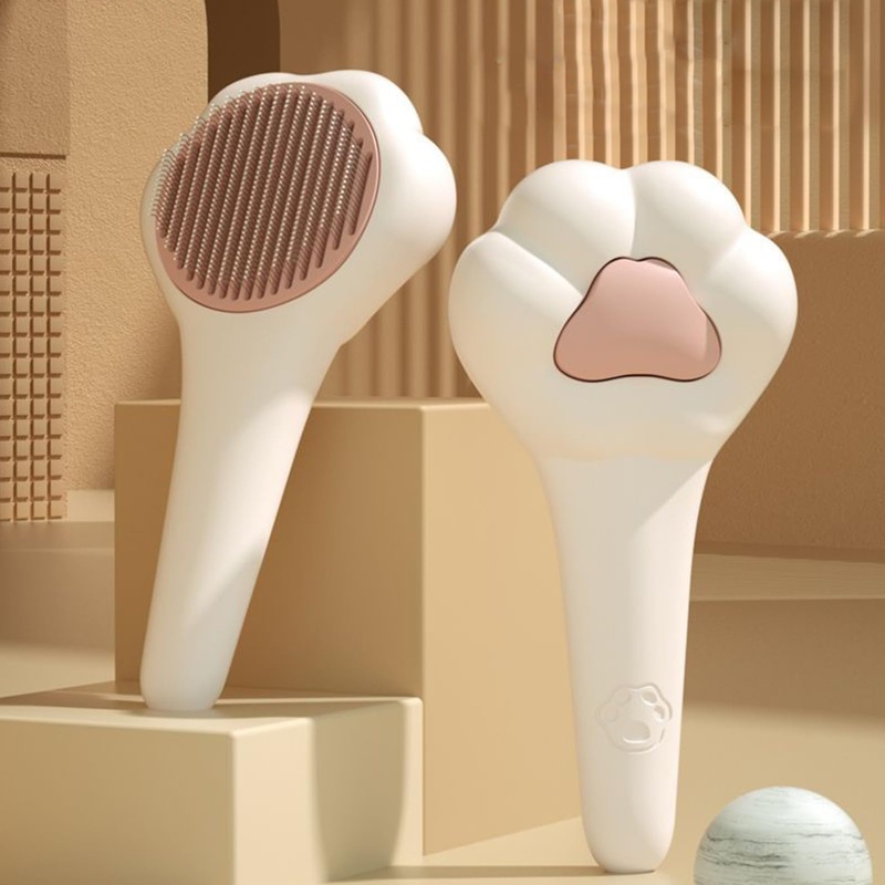 Cat Dog Brush Kit for Hair Shedding and Grooming,Cute Claw Shape Pet Self Cleaning Slicker Massage Combs for Hair Tangles Remove, with 2pcs Flea Combs (White)