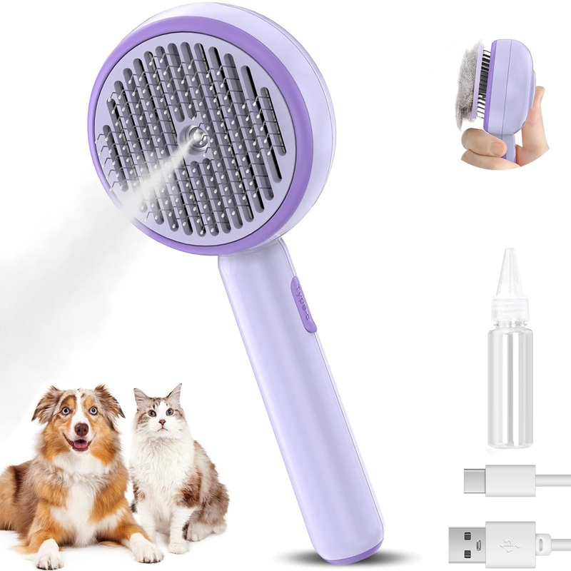 Cat Steam Brush for Shedding Steamy Cat Dog Grooming Brush Steamy Steam Pet Brush for Cat Pet Hair Removal Comb with Water Tank Suitable for long/short haired animals (Purple) Purple