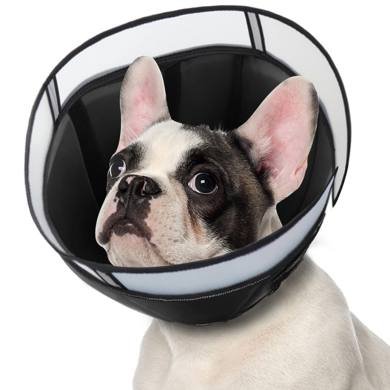 Dog Cone Collar for After Surgery, Soft Pet Recovery Collar for Dogs and Cats, Adjustable Cone Collar Protective Collar for Large Medium Small Dogs Wound Healing (Black, Medium)