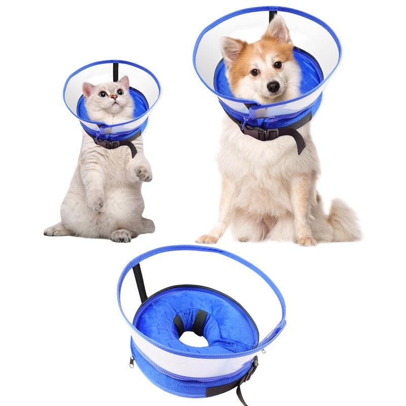 Dog Cone Collar, Inflatable Dog Cone After Surgery for Small Medium Large Dogs, Soft Dog Cone of Alternative with Enhanced Anti-Licking Guard Shield for Pets (Blue, S (Neck: 5″-8″)) Blue S (Neck: 5″-8″)