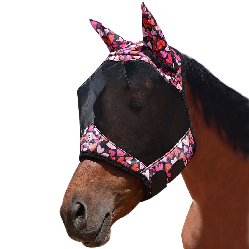 Harrison Howard Pro LumiVista Horse Half Face Fly Mask Large Eye Space with Ears UV Protection for Horse Cute Hearts M Medium