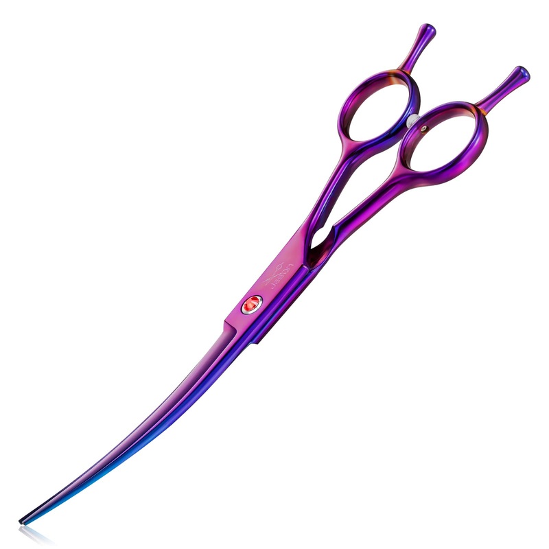 JASON Curved Shears for Dogs – 7.5″ Pet Grooming Scissors with Ergonomic Handle Japanese Stainless Steel Trimming Scissor for Dogs, Cats and Other Pets, Sharp (Up-Curved, Purple) Up-curved
