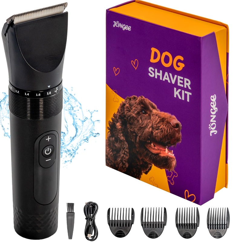 JONGEE Dog Clipper for Grooming, Rechargeable Cordless Puppy Shaver with Alloy Steel Ceramic Blade, IPX7 Waterproof Pet Hair Trimmer