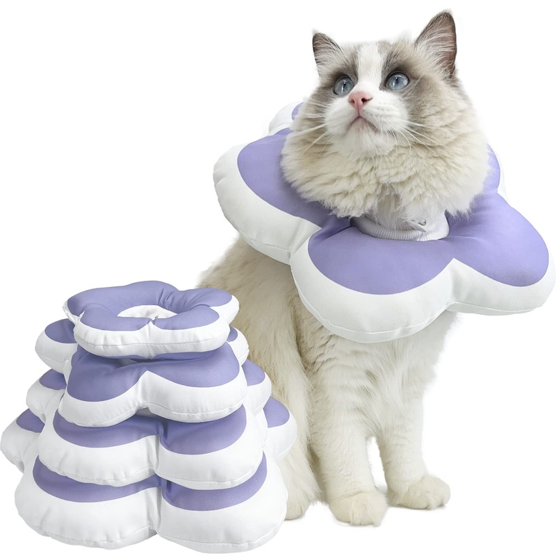 KUDES Cat Cone Collar,Cute Flower Waterproof Elizabethan e Collar for Cat and Small Dog Anti-Bite Lick Wound Healing Protective Neck Cone After Surgery Recovery Collar for Small Pet,All-Season Style M (Between 3.3-6.6 lb.) Purple