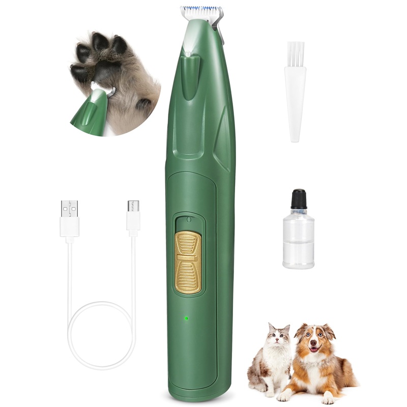 LEYOUFU Dog Paw Trimmer with LED Light, 2 Speed Dog Clippers for Grooming Small Dogs, Rechargeable Low Noise Pet Shaver for Trimming Dogs Cats Hair Around Paws, Eyes, Ears, Face, Rump Green