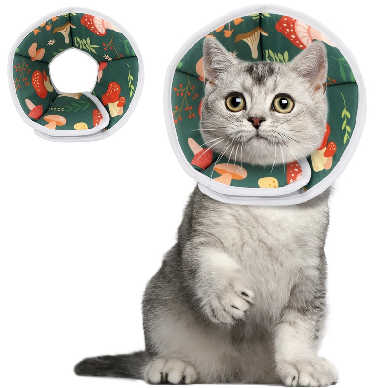 Mushroom Soft Cat Recovery Collar Adjustable Elizabethan Pet Kittens Neck Protective Cone After Surgery Prevent from Licking and Scratching Washable Comfortable Protective Collar (S) Small
