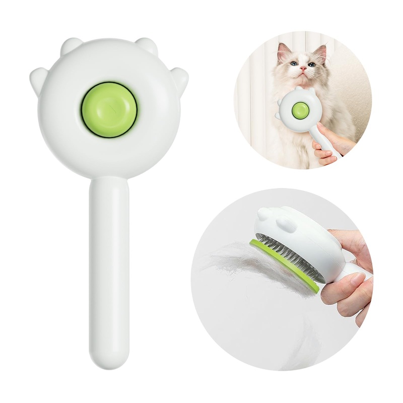 Paw Cat Brush, Self Cleaning Cat Brush, Cat Grooming Hair Brush for Shedding, Pet Brush for Short and Long Haired Cats Dogs (Green) Paw-Green