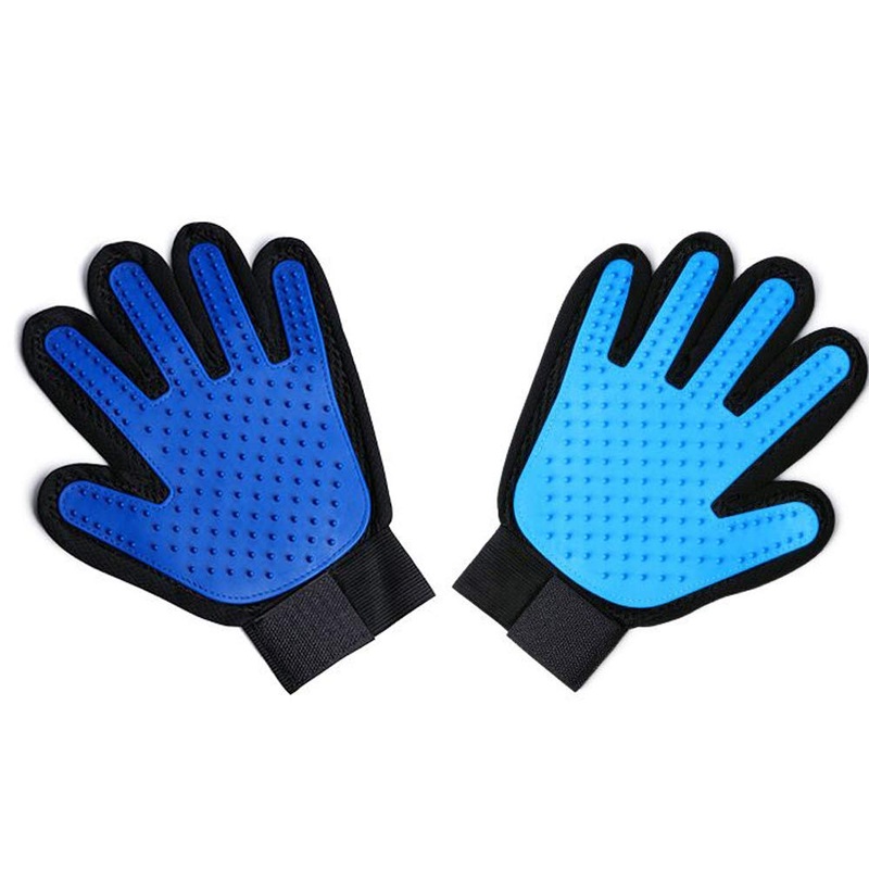 Pet Grooming Glove Gentle Deshedding Brush Glove Efficient Pet Hair Remover Mitt – Perfect for Dogs & Cats with Long & Short Fur – 2 Pack dark blue and light blue