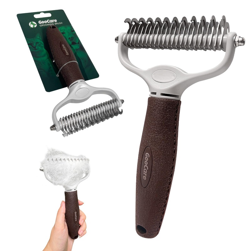 Pro Large 2-Sided Undercoat Rake, Deshedding Dematting Comb, Detangler Brush for Mats, Tangles & Shedding, Stainless Steel Blades, ABS Handle, Ideal for Long Haired Cats, Dogs and Rabbits