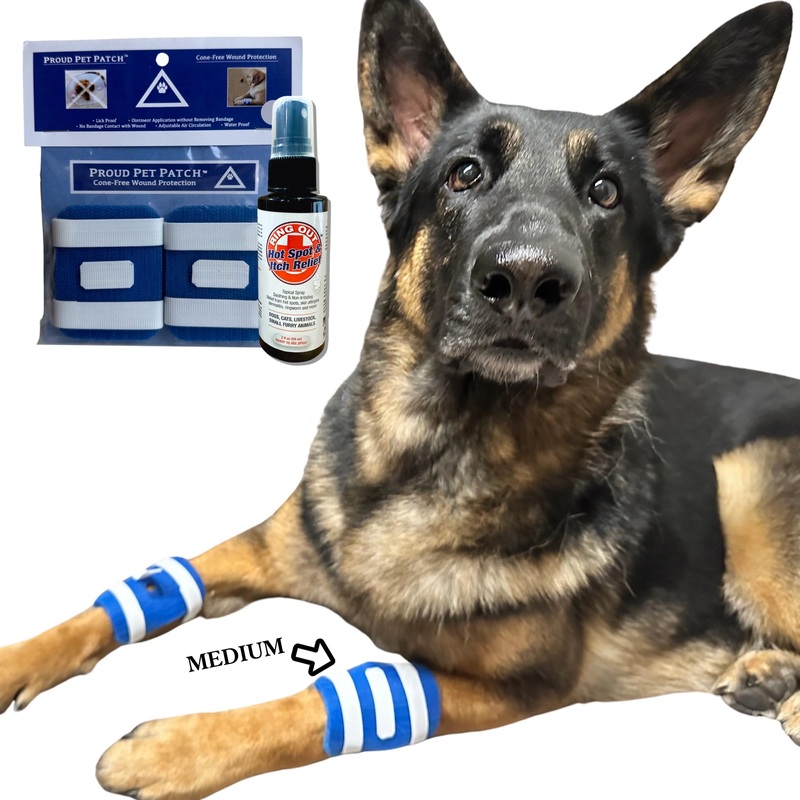Proud Pet Patches A Better Dog Bandage for Wound Care, Cone Collar Alternative. Recovery Bandage for Dogs Leg. Cover & Help Licking of Hot Spots, Lick Granuloma, Stitches w/Hot Spot Spray (Medium) Medium