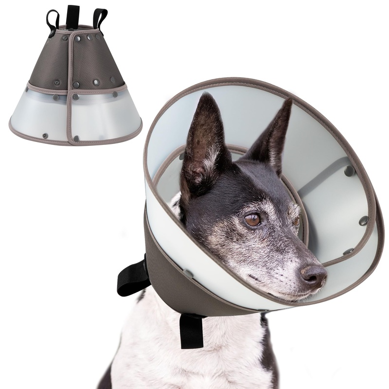 Soft Dog Cone Collar After Surgery,Clear Padded Collar,E-Collars for Dogs to Prevent Licking Wound, Adjustable Dog Recovery Collar for Large Medium Small Dog,Elizabethan Collar L L(Neck Girth 13.7″-16.9″Collar Depth 10.4″) Grey