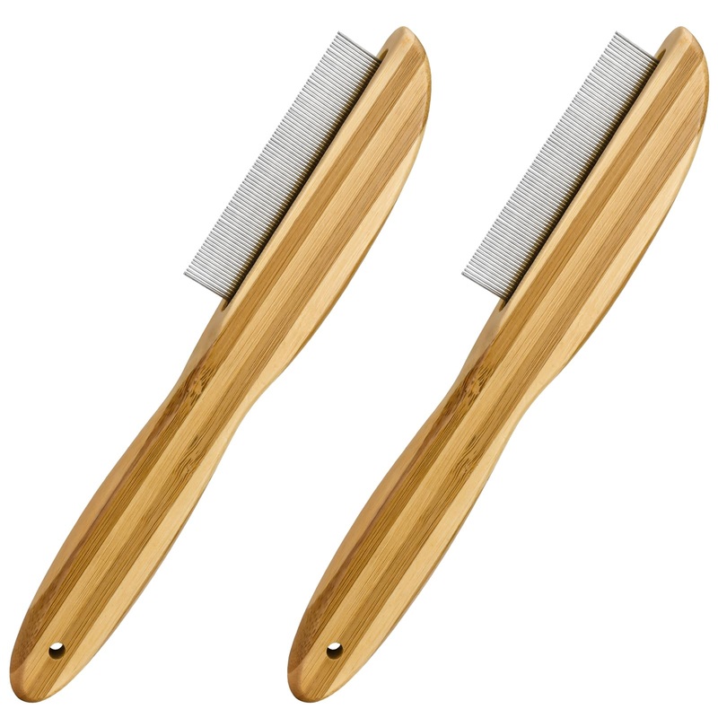 2-Pack Dandruff Comb, Stainless Steel Fine Tooth Comb Wooden Handle Dandruff Remover Flea Lice Comb Multifunction Hair Grooming Brush for Kids Adults Pets Dog W-2Pc