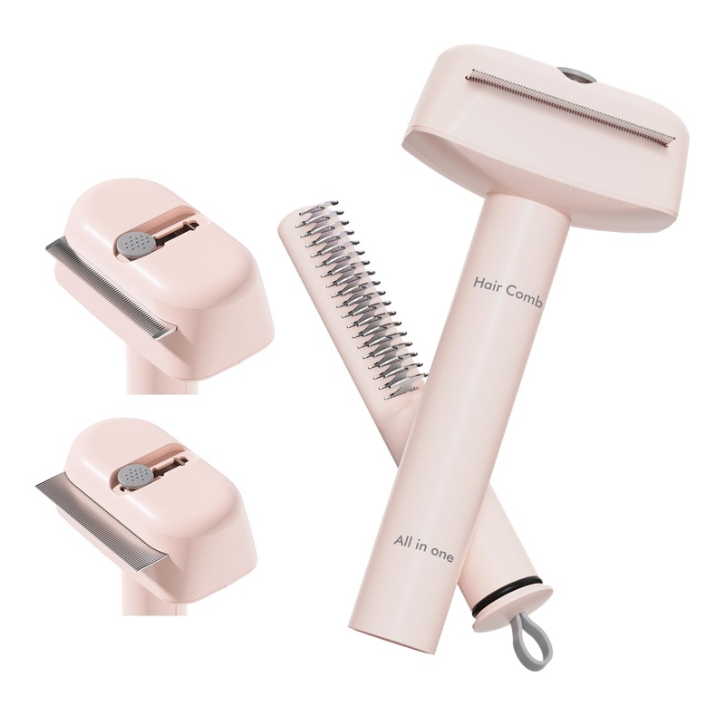 3 In 1 Pet Dematting Tool, Dog Flea Lice Combs for Grooming, Undercoat Rake & Dematting Comb for Detangling Matted or Knotted Undercoat Hair, Great for Short or Long-haired Dogs & Cats – Pink