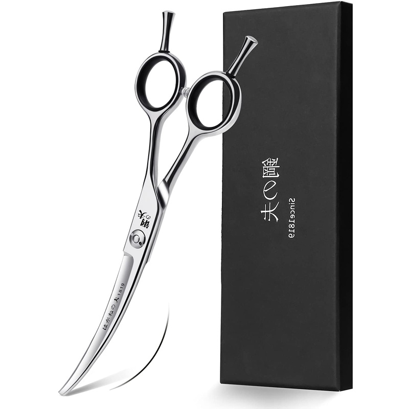 6″ Hair Cutting Scissors Professional Curved Grooming Scissors for Small Dogs Cat & Hairstyle Barber Haircut Shears Japanese Stainless Steel Silent Adjustable Tension Removable Soft Ring Curved 6″