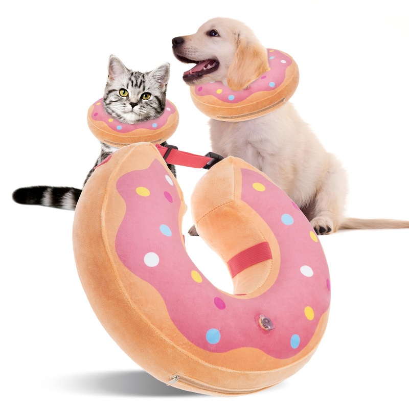BINGPET Protective Dog Cone Collar,Soft Recovery Pet Cone for Dogs Cats,Washable Protective Recovery Collar for Large Medium Small Dogs,Inflatable Dog Cone,Adjustable Pet Recovery Cone After Surgery Donut Pink X-Large(Neck:17″-22″)