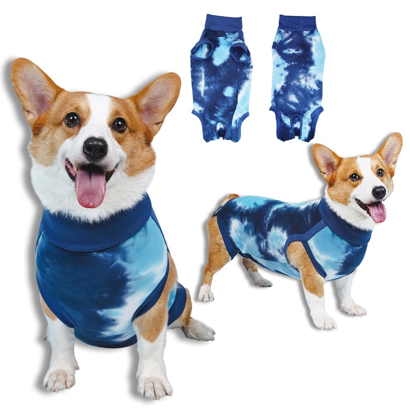 Breathable Dog Recovery Suit for Male/Female, Tie Dye Blue Dog Onesie for Abdominal Wounds, Cone E-Collar Alternative After Surgery to Anti-Licking, Professional Surgery Suit for Dogs XX-Small