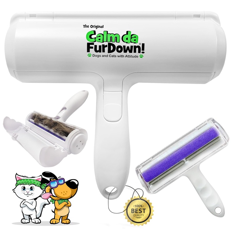 Calm Da Fur Down Pet Hair Remover Reusable Roller – Portable Effective Dog & Cat Hair Remover- Pet Lint Roller Extra Sticky for Couch, Cat Trees, Dog beds, Carpet, Bedding, Car, Home Fur Removal Tool