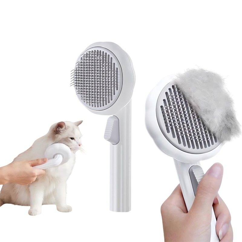 Cat Brush Dog Brush, Designed To Remove Loose Fur, Tangles, Mats With Convenient Release Button Feature, Easly Removal Of Trapped Hair From Brush, Indoor Cats Dog Hair Grooming Tool, White
