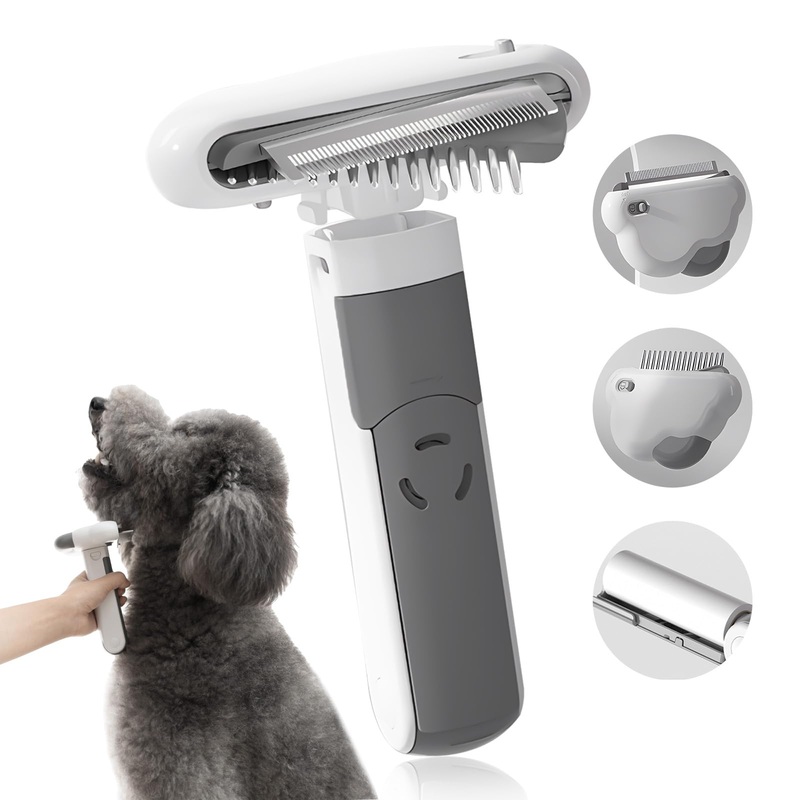 Cat Brush for Shedding, Grooming Tool for Cats, Dogs, Kittens & Rabbits, Removes Loose Fur, Reduces Shedding, and Grooms with Ease, Perfect for Indoor Pets, Gentle and Effective White