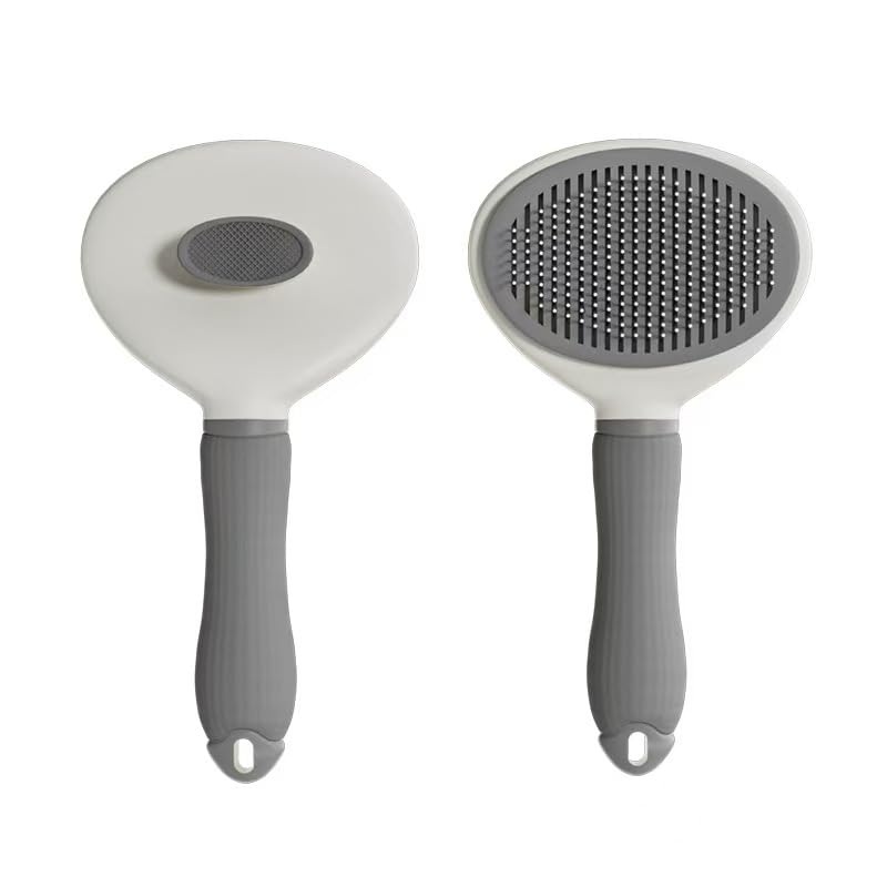 Cat Brush for Shedding, Self Cleaning Slicker Brush, Soft Silicone Self Cleaning Brush for Short and Long Haired Cats for Grooming and Massaging gray
