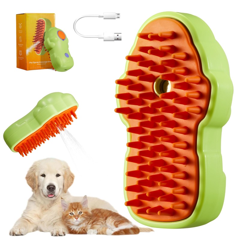 Cat Steam Brush, 3 in 1 Cat Steam Brush for Shedding, Rechargeable Steam Pet Brush for Dog and Cat, Steamy Cat Brush Comb Pet Hair Remover Tool green