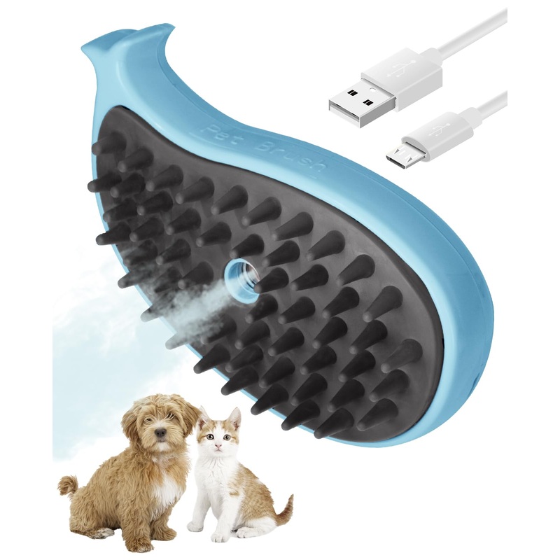 Cat Steam Brush for Shedding – 3 in 1 Steam Cat Brush for Grooming and Massage – Whales Shaped Cat Brush with Steam for Dogs, Removing Tangled and Loose Hair (Blue)
