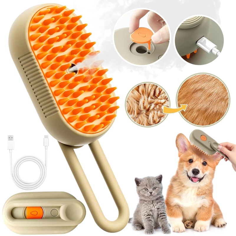 Cat Steam Brush for Shedding, Cat Grooming Brush With Steam, 3-in-1 Rechargeable Steam Pet Brush for Dog And Cat, Self Cleaning Steam Brush for Massage,Clean and Removing Loose Hair