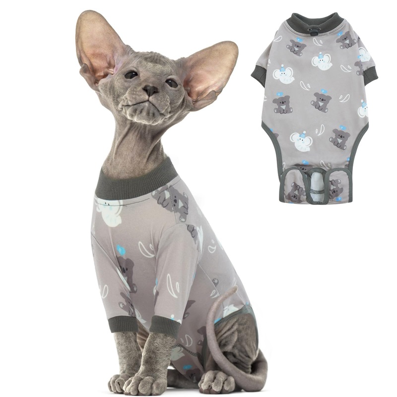 DENTRUN Cat Surgery Recovery Suit Female Male Cats Spay/Neuter Suit Soft Onesie After Surgery, Kitten Surgical Collar Cone Alternative Shirt, Abdominal Wounds Anti-Licking Cat Body Suit Post Surgery Medium Grey