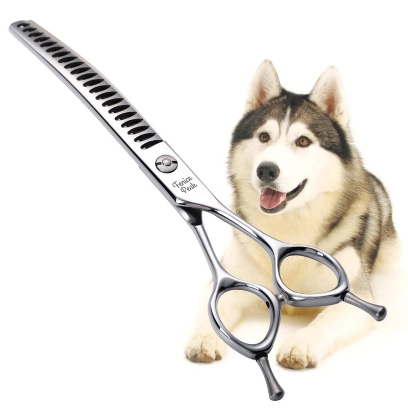 Fenice Peak Dog Grooming Shears Curved Chunker Scissors for Dogs and Cats Face Body Trimming Shears 440C 7.5” fishbone teeth 7.5”