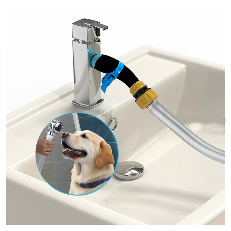 Handheld Dog Bath Shower Attachment, Fits 4″ Sprayer, Slip-On Tub Faucet Hose and Sprayer (66a) 66a