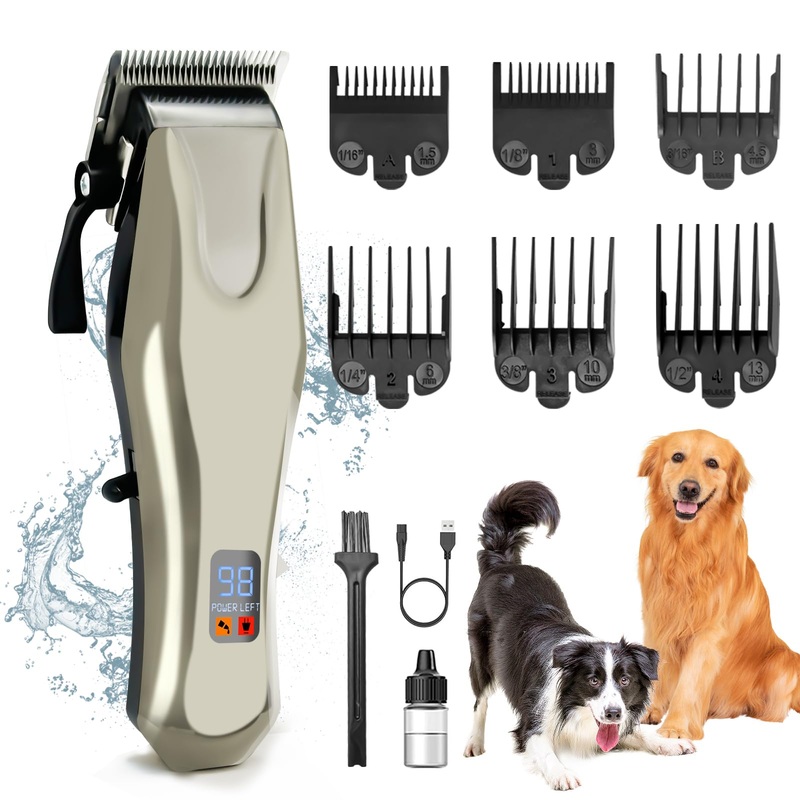 KIKETECH Dog Clippers for Grooming Professional – Rechargeable Dog Trimmer for Thick Heavy Coats, LCD Display Cat Trimmer, Low Noise Pet Shaver for Dog, Cats, Rabbits and Other Pets, Gold