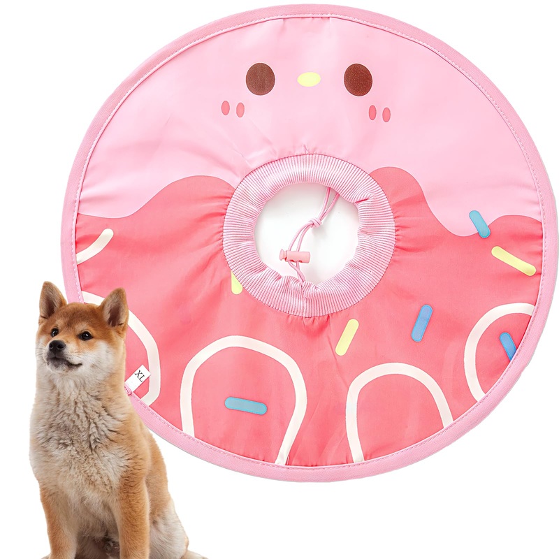 KUDES Waterproof Cat Dog Cone, Lightweight Cat Dog Cone E Collar with Low Noise Fasteners, Donut Cat Dog Pet Recovery Collar, Licking and Scratching Free Cone Pet Surgery Collar Pink Donut M(Between 5.5-11 lbs)