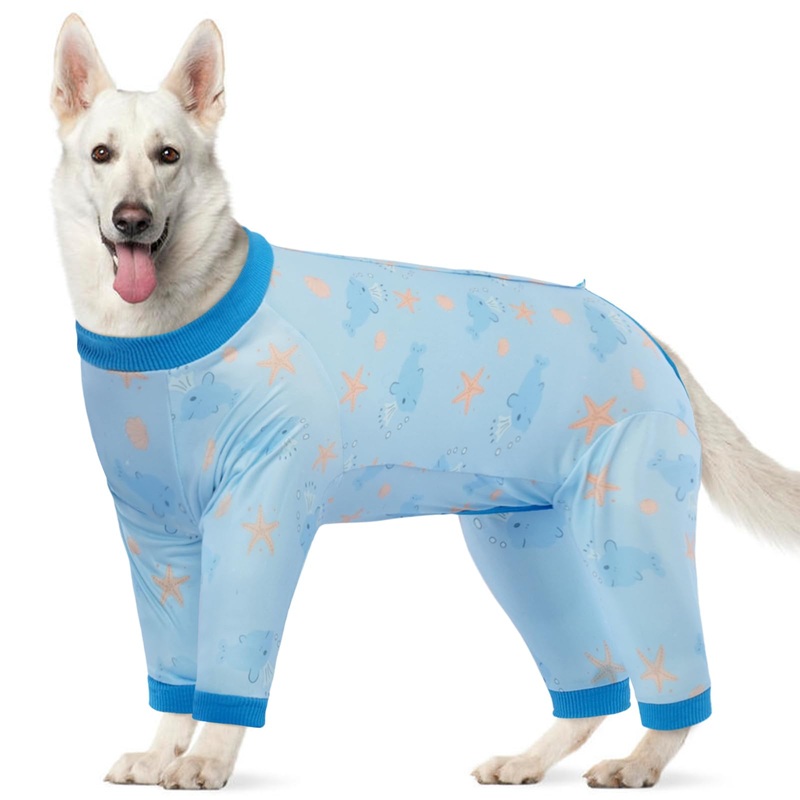 Kuoser Dog Recovery Suit Female Male After Surgery, Long Sleeve Dog Surgical Suit for Large Medium Dogs, Dog Onesies for Surgery Recovery, Soft Dog Pajamas Prevent Licking & Shedding Suit Large (Back:15.4”,Weight: 25-33 lb) Blue