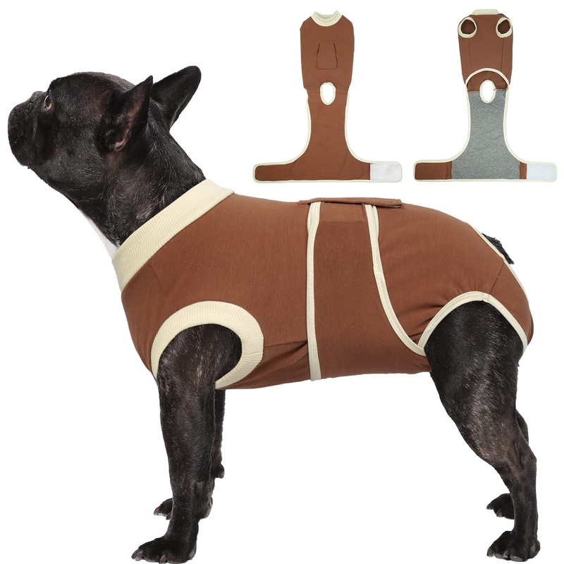 Kuoser Dog Recovery Suit Male Neuter Female Spay, Soft Dog Onesie for Surgery Breathable Dog Surgical Suit, Anti Licking Dog Body Suits for Abdominal Wounds Skin Disease Cone Alternative, Brown S Small (Back: 11.4″ – 13.4″; Weight: 7 – 15LB)